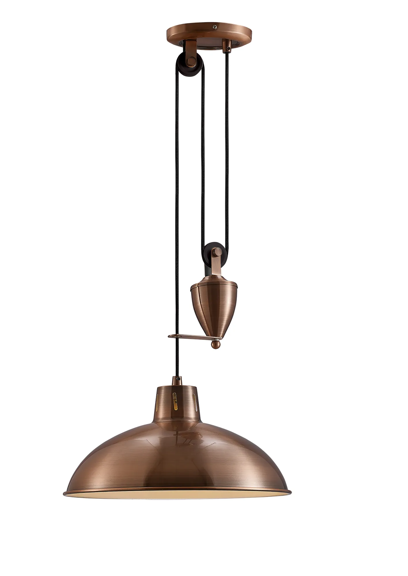 D0149  Wellington Pulley System Pendant 1 Light Antique Copper